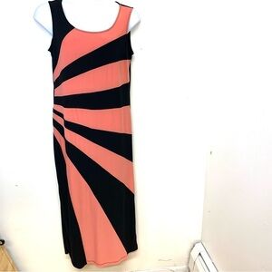 Sami Jo Maxi Dress 1X‎ Stretch Knit Pink Black Stripe Sheath Sleeveless Travel